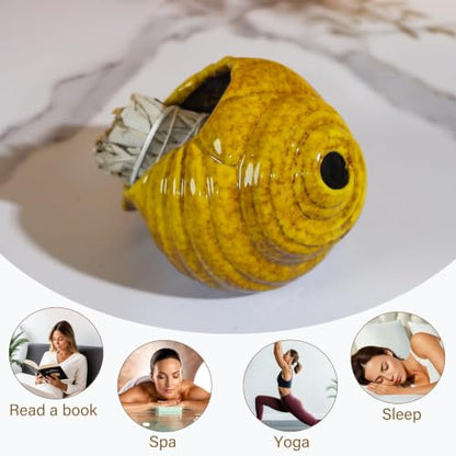 MOUGIGI Yellow Ceramic Conch Palo Santo Holder Mini Chimney Incense Burner - color: Yellow