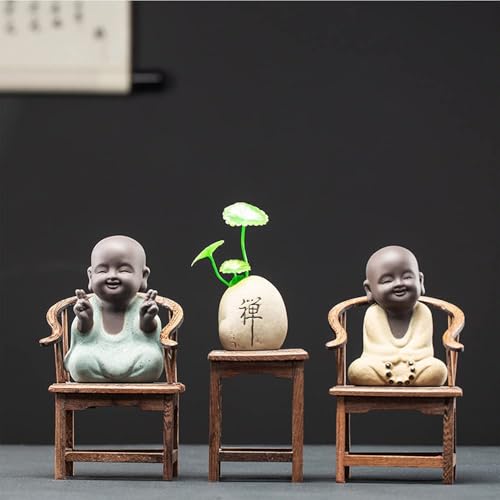 Kingzhuo Ceramic Tiny Cute Buddha Statue Monk Figurine Creative Baby Buddha Crafts Adorable Ornaments Classic Delicate Ceramic Arts and Crafts Small (7 x 10 CM) (Green)