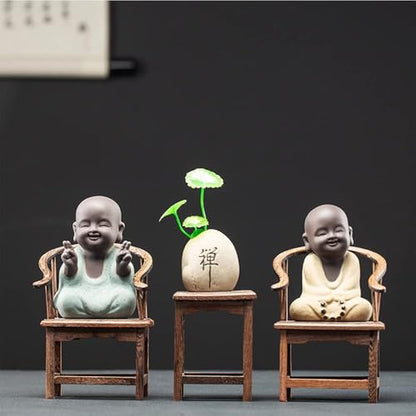 Kingzhuo Ceramic Tiny Cute Buddha Statue Monk Figurine Creative Baby Buddha Crafts Adorable Ornaments Classic Delicate Ceramic Arts and Crafts Small (7 x 10 CM) (Green)
