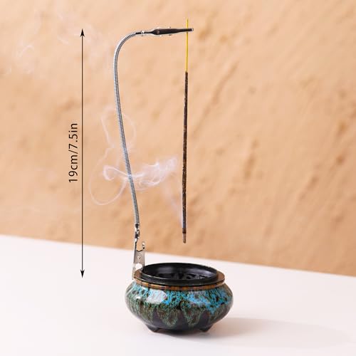 Censer Sky Blue Incense Burner with Calabash Incense Stick Holder - Porcelain Charcoal Censer for Use with Resin Granular Powder Cone or Coil Incense (Blue Fambe) - color: Blue Fambe