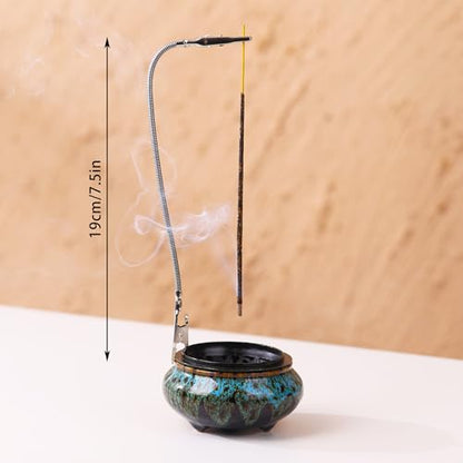Censer Sky Blue Incense Burner with Calabash Incense Stick Holder - Porcelain Charcoal Censer for Use with Resin Granular Powder Cone or Coil Incense (Blue Fambe) - color: Blue Fambe