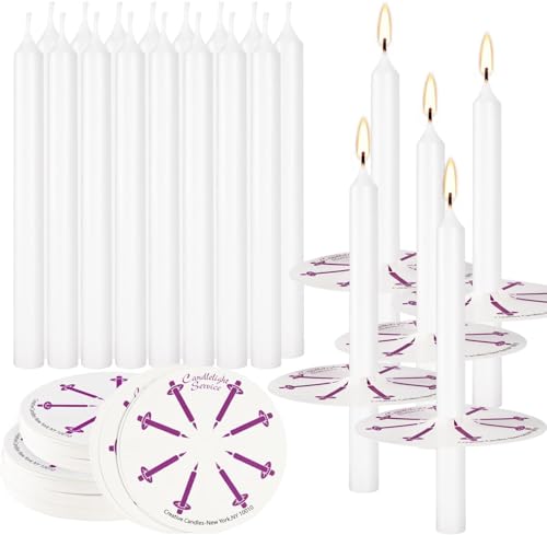 YOROXRG 200 pcs Church Candles with Drip Protectors for Devotional Candlelight Vigil Service, Unscented White 5" H X 1/2" D, No Smoke, Shabbat, Praye - color: White-5" 200