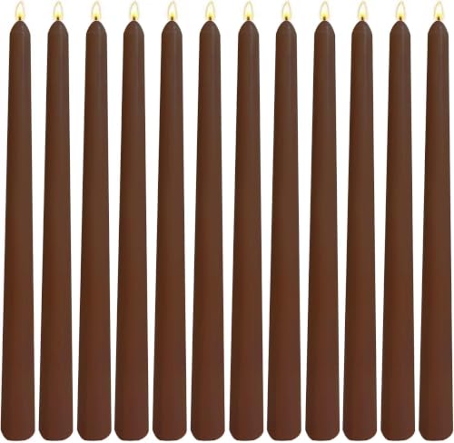 12 Pack Brown Taper Candles 10 Inch – Unscented Dripless Candlesticks with 8-Hour Long Burn, Premium Wax Cotton Wick for Dinner Party, Rustic Home Decor, Meditation, Wedding Centerpieces & Farmhouse - color: 10"12pcs- Brown