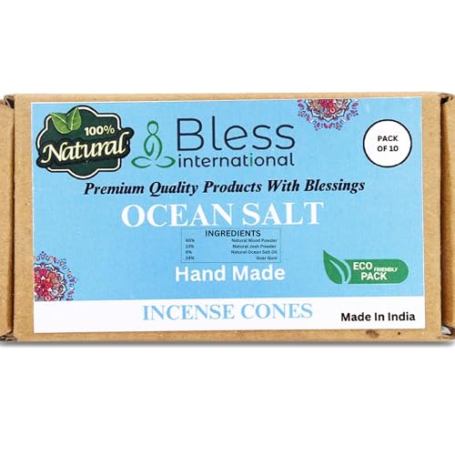 Bless International Ocean-Salt 100%-Natural-Incense-Cones Handmade-Hand-Dipped Organic-Chemicals-Free for-Purification-Relaxation-Positivity-Yoga-Meditation The-Best-scents (10 Count) - color: Ocean-salt, size: Pack Of 10 Cones