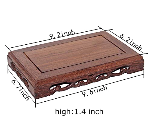 Rectangular Wooden Base Solid Wood Carved Display Stand - size: 9.2X6.2X1.4 in