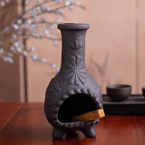 MOUGIGI Elegant Handmade Black Palo Santo Holder–Incense Cone Stick Burner - color: Terracotta -Black Flower Palo Santo Holder