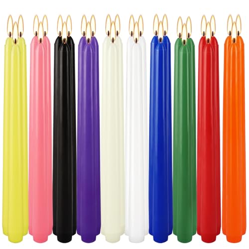 30 Pack 10 inch Assorted Color Spell Taper Candles –Unscented Dripless,Taper Candles for Rituals, Prayer, Birthdays, Meditation, Altar, Spells, Chime Candles - Ideal for Witches-10 Colours. - color: Colorful, size: 10Inch