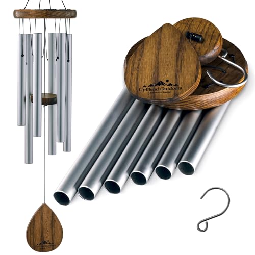 UpBlend 28-Inch Silver Outdoor Wind Chime, Hand-Tuned for a Deep, Rich Tone - color: Silver, size: 28"