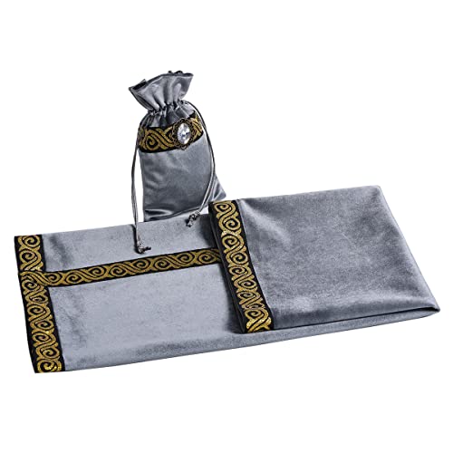 BLESSUME Wicca Square Altar Tarot Table Cloth for Reading with Card Pouch 24.4 * 24.4 inch (Gray 2) - color: Gray 2
