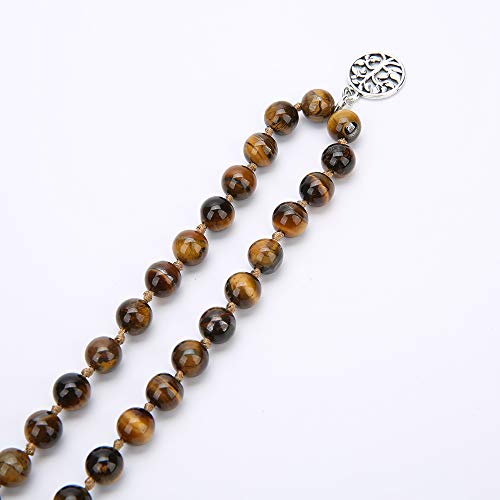 108 Mala Beads Semi-Precious Gem Stones Meditation Necklace - color: Natural Tiger Eye
