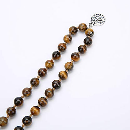 108 Mala Beads Semi-Precious Gem Stones Meditation Necklace - color: Natural Tiger Eye