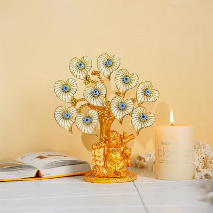 YU FENG Evil Eye Money Tree, Blue Feng Shui Decor with Golden Buddha