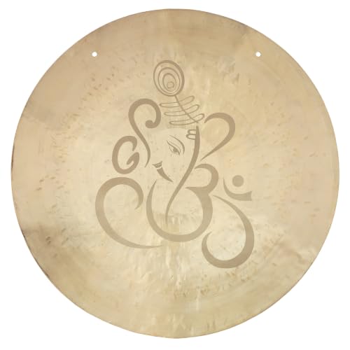 24" Ganesha Wind Gongs - Includes Gong Mallet & Hanging Rope/Traditional Chinese Gong/Ganesha Hindu Engraving/Good Fortune and Protection/Great for Sound Healing, Meditation, & Yoga