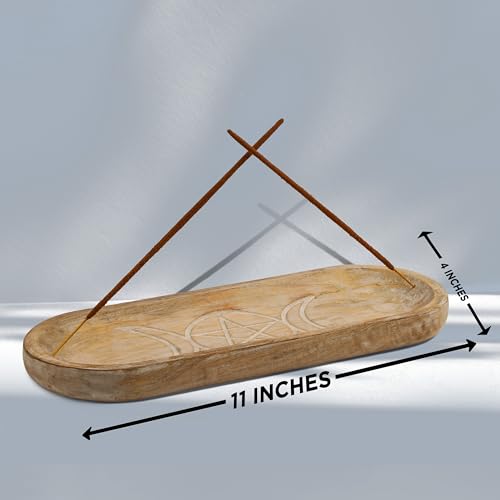Hand Carved Incense Holder-Incense Burner/Ash Catcher/Handmade Wooden Insence Tray – Modern Gift Home/Room/Kitchen Décor Size 11x4x1.5 Inches - style: SUN MOON WHITE