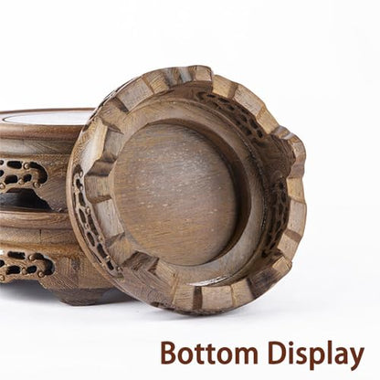 Handmade Oriental Carving Solid Wooden Base Chicken Wing Wood Grain Stand - size: 7.8" L X 2.3" H