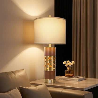 KIVDITZO Mid Century Modern Leather Table Lamps Set of 2 with Night Light