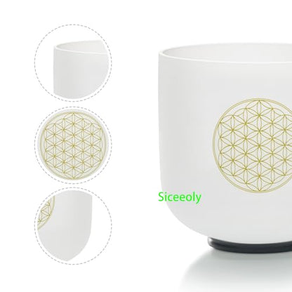 8" C Note 432HZ Flower of Life Crystal Singing Bowl Frosted Quartz Root Base Chakra Meditation Sound Healing with Durable Carrying Case Suede Striker O-ring - color: Life Flower, size: 8 inch