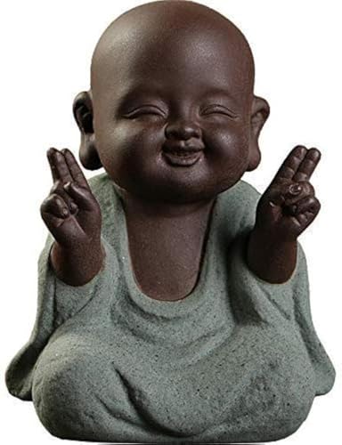 Kingzhuo Ceramic Tiny Cute Buddha Statue Monk Figurine Creative Baby Buddha Crafts Adorable Ornaments Classic Delicate Ceramic Arts and Crafts Small (7 x 10 CM) (Green)