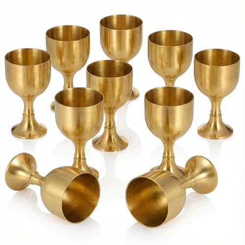 PRETYZOOM 10Pcs Mini Vintage Chalice Goblet, 2.16 * 1.18 Inch Decorative Wine Cups for Offering, Holy Communion, Medieval Style Tabletop Ornament, Church Ritual, Copper Alloy