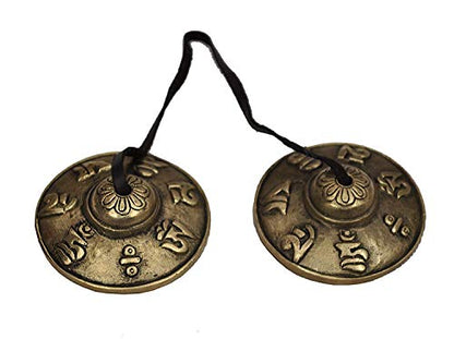 Gift Hand Tuned Meditation Tibetan Tingsha Cymbals Bell OM Mane Padme Hum Symbols Embossed Musical Instruments Manjeera Traditional Percussion Instrument Indian folk devotional music