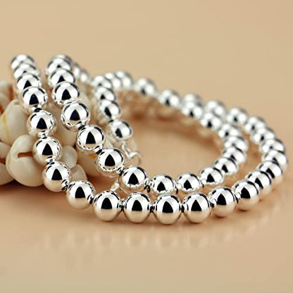 Dankadi Men Solid 925 Sterling Silver Bead Necklace Women 4MM 6MM Round Prayer Beads Link Chain 18 "20" 22 "24" 26 "28" 30" 32" 34" Italy Jewelry Gift - color: 4MM, size: 28 inches