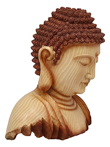 Ebros Medium Feng Shui Shakyamuni Buddha Gautama Bust with Ushnisha and Rosy Cheeks Statue Amitabha Celestial Buddhas Figurine Altar Decoration Buddhism Religious Sculpture in Faux Wood Resin Finish - color: 8.75"tall Buddha Bust