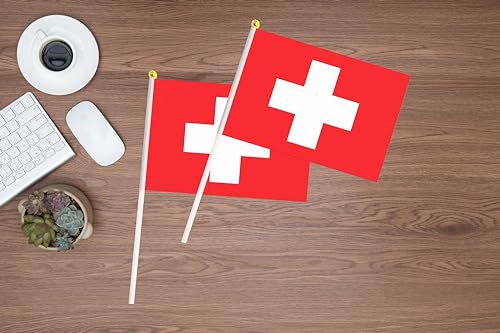 50 Pack Switzerland Swiss on Stick Flags,Small Mini Hand Held Switzerland Swiss Flags 5.5x8.3 Inch, Grand Opening, Carnival,Party Events Celebration - color: Switzerland