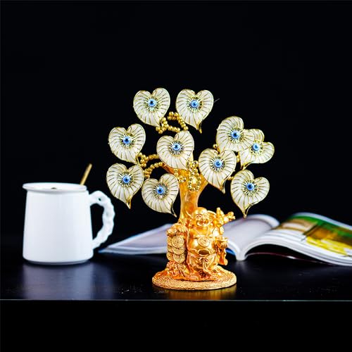 YU FENG Evil Eye Money Tree, Blue Feng Shui Decor with Golden Buddha