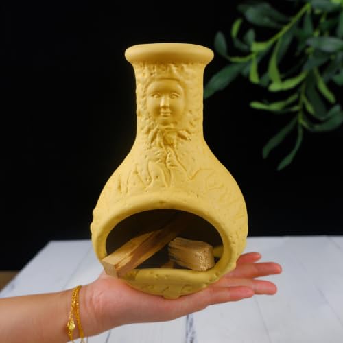 Yellow Mini Chiminea Palo Santo Holder, Handmade Ash Catcher Smudge Bowl - color: Sun Face Palo Santo Holder-yellow