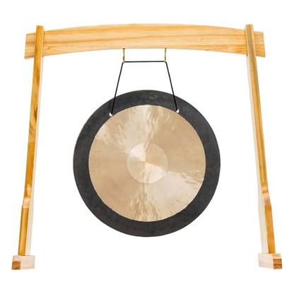 14" Gongs on East 14th Street Stand - Includes Gong, Stand, & Mallet/Versatile, Natural Wood/Extra Hooks for Four Zaphir or Koshi Chimes/Perfect for Office or Studio - size: 14" Chau Gong