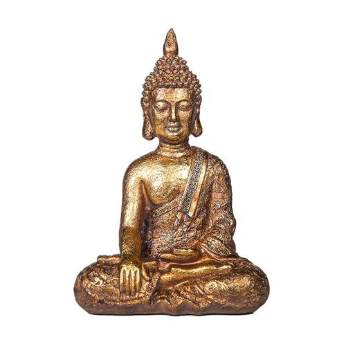 Golden Resin Seated Buddha Statue - 11.42 Inches