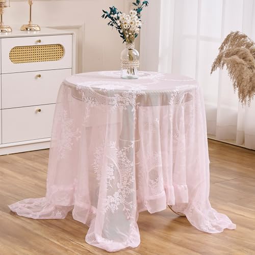 Pink Floral Lace Square Tablecloth 55”x55” Vintage Table Cloth - color: Pink, size: 55" x 55" (Square)