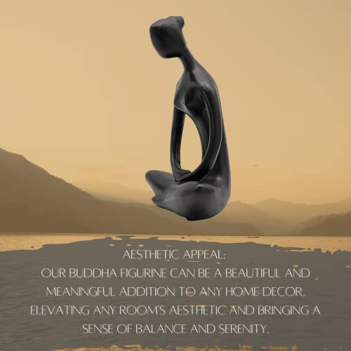 Bellaa 23134 Buddha Statue 8" - Zen Meditation Figurine | Modern Abstract Yoga Lady Sculpture | Black Resin Home Decor for Living Room Office Garden | Spiritual Mindfulness Gift