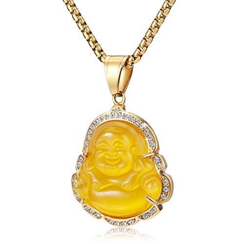 Lucky Laughing Buddha Pendant Chain Necklaces Amulet Jewelry for Men Women 60cm - color: Yellow