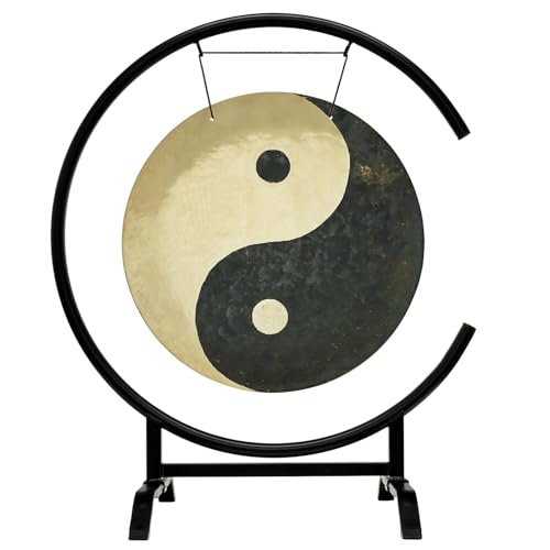 20" to 26" Taoist Breeze Gongs on Stands - Includes Gong, Stand, & Mallet/Yin & Yang/Perfect for Meditation & Sound Healing - size: 20" on Seaside C-Stand