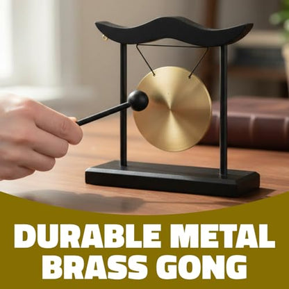 Zen Table Gong, Desktop Meditation Gong with Wooden Stand and Mallet, 9 Inch Height - 1 Count