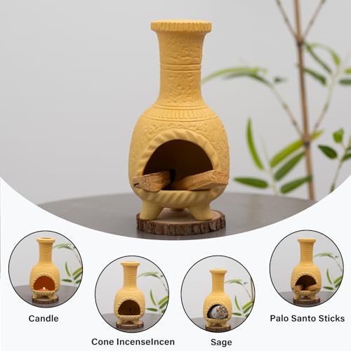Ceramic Mini Chiminea Palo Santo Burner, Decorative Cone Incense Holder - color: Mexican Palo Santo Holde-yellow