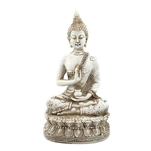 ornerx Thai Sitting Buddha Statue for Home Decor Ivory 6.7 " - color: White