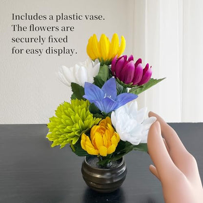 Artificial Japanese Mini Buddhist Altar Flowers, Carefully Assembled in Japan (8 Inch, Set of 1 – with Pot – NO.350-p1) - size: 8 Inch