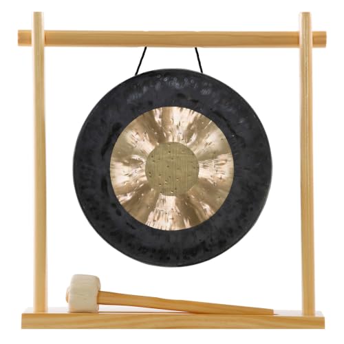 8" to 10" Gongs on My Little Pagoda Gong Stand Includes Stand, Mallet, & Your Choice of Gong/Perfect Desktop Gong/Sound Healing & Meditation/Bronze Gong/Wooden Stand