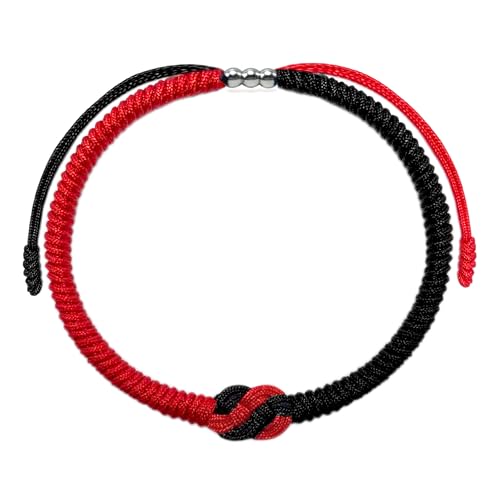 LAMIBEE Infinity Love Multicolor Bracelet for Men Women, Tibetan Lucky Amulet Knot Bracelet, Woven Thread String for Friend and Couple, Peace and Protection - color: Red Mix Black