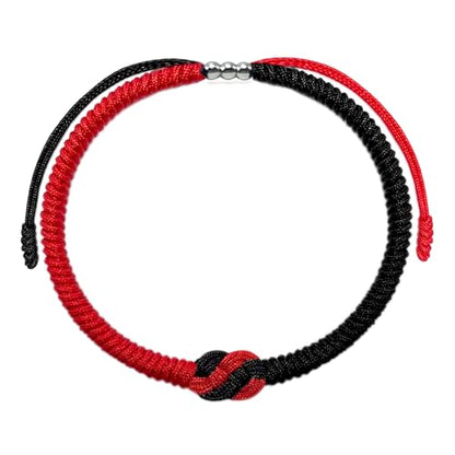 LAMIBEE Infinity Love Multicolor Bracelet for Men Women, Tibetan Lucky Amulet Knot Bracelet, Woven Thread String for Friend and Couple, Peace and Protection - color: Red Mix Black