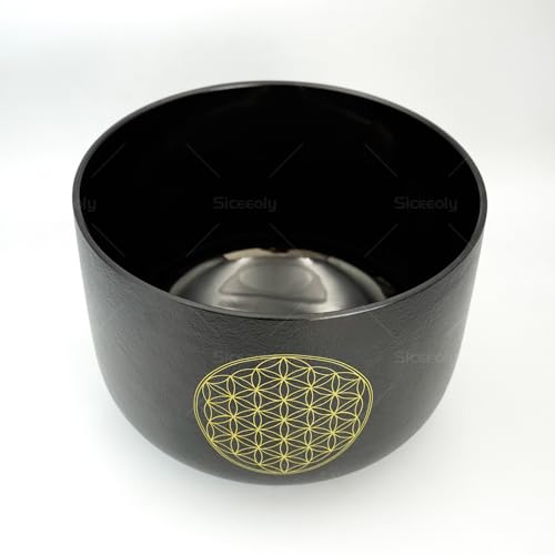 8"B 10"F 12"C Set of 3 Life of Flower Black Singing Bowls Frosted Chakra Quartz Sound Healing Crystal with 1 Mallet Suede 1 Striker 3 O-rings - size: 8"B 10"F 12"C