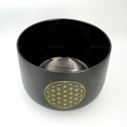 8"B 10"F 12"C Set of 3 Life of Flower Black Singing Bowls Frosted Chakra Quartz Sound Healing Crystal with 1 Mallet Suede 1 Striker 3 O-rings - size: 8"B 10"F 12"C