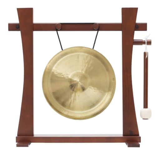 8" to 10" Chinese Gongs on the Tabletop Spirit Guide Gong Stand - Includes Gong, Stand, & Mallet/Great for Home & Office/Traditional Style - size: 10" Golden Bao Gong