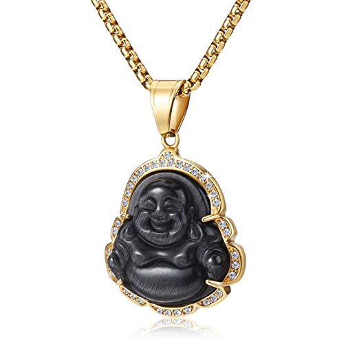Lucky Laughing Buddha Pendant Chain Necklaces Amulet Jewelry for Men Women 60cm - color: Black