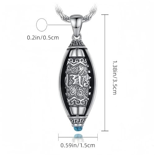 Silver Buddhist Mantra Necklace - Tibetan Prayer Buddhist Mantra Necklace, Bless Peace And Good Luck, Pendant Prayer Locket - style: Classic