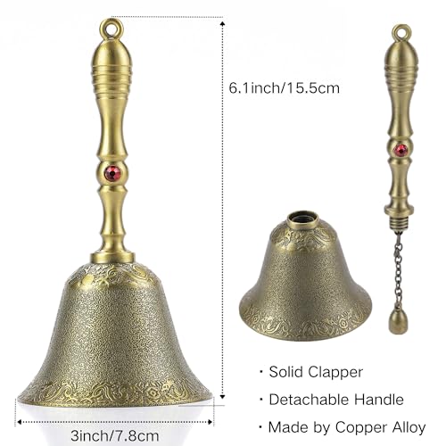Super Loud Solid Brass Hand Call Bell Dinner Bell (S) & Super Loud Large Brass Hand Call Bell for Dinner Classroom-Bronze