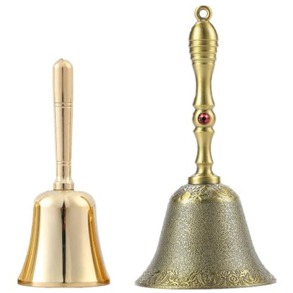 Super Loud Solid Brass Hand Call Bell Dinner Bell (S) & Super Loud Large Brass Hand Call Bell for Dinner Classroom-Bronze