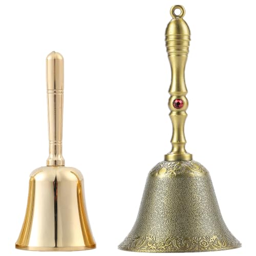 Super Loud Solid Brass Hand Call Bell Dinner Bell (S) & Super Loud Large Brass Hand Call Bell for Dinner Classroom-Bronze